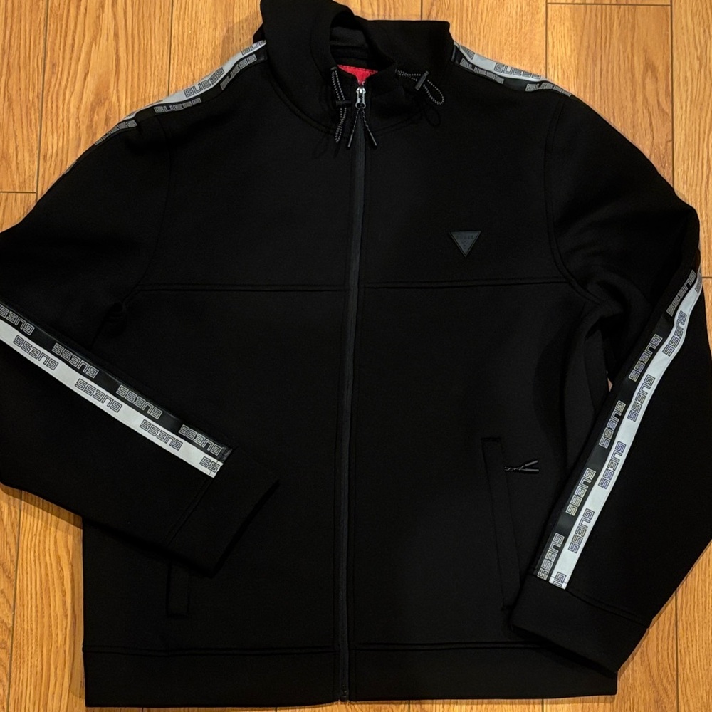 Guess Black Windbreaker with Silver Stripes
